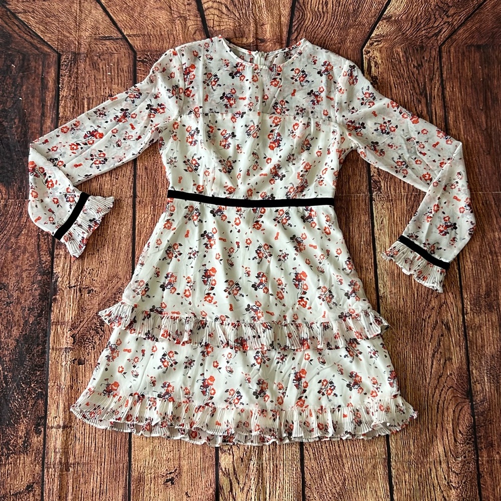 LuLus White Floral Print Long Sleeve Mini Dress Women’s Size Small‎ - Picture 2 of 15